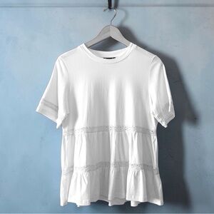 ASOS Design White Lace Trim Tiered Peplum Oversized Top Size 6 #cottagecore